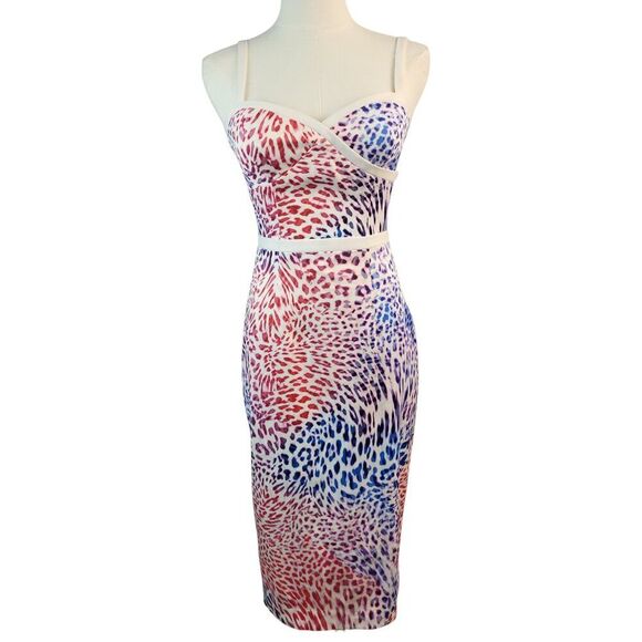 Black Halo Size 0 Multi-Color Ombre Animal Print Dress RTR Strapless USA Made - Picture 5 of 16